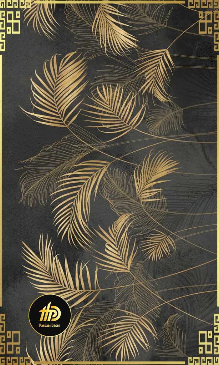 پتینه مدرن طرح برگهای نخل طلایی روی زمینه مشکی ، متالیک لوکس ترند ۱۴۰۴